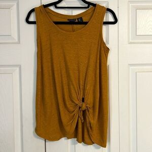 TAHARI Size Small Linen Knot Front Tank Top Mustard Yellow Sleeveless Crewneck